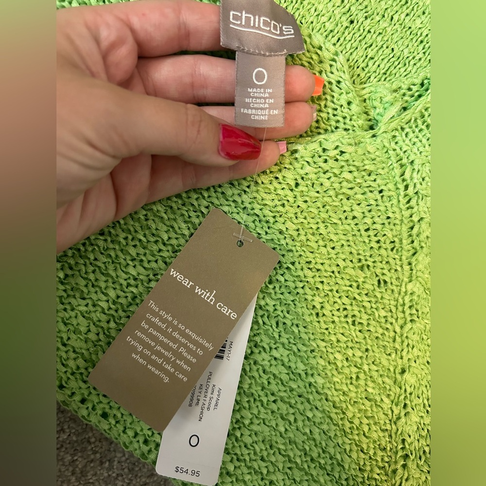NWT Chicos Kimi Scoop Pullover Key Lime Green short sleeve sweater - size 0